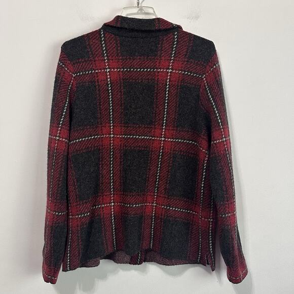 J Jill Coat M Red Black Plaid Wool Blend Button Front Jacket Shacket Trendy Fall - Picture 9 of 9